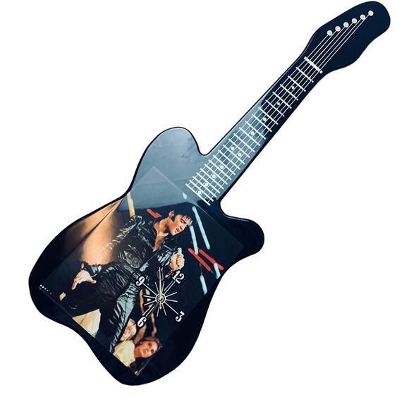 Vintage Elvis Presley King Lives Guitar Shaped Clock Wood...